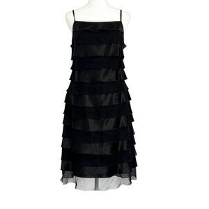 Adrianna Black Y2K Spaghetti Strap Tiered Ruffle Silk Cocktail Holiday Dress (6)